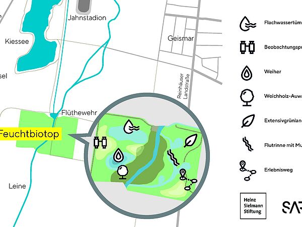 In dem neuen Biotopkomplex sind verschiedene Landschaftselemente geplant. Karte: Sartorius