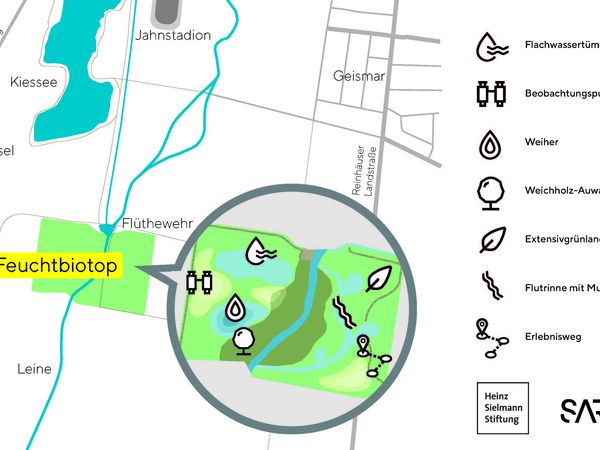 In dem neuen Biotopkomplex sind verschiedene Landschaftselemente geplant. Karte: Sartorius