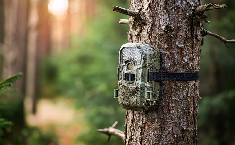 Wildtierkamera hängt an einem Baum