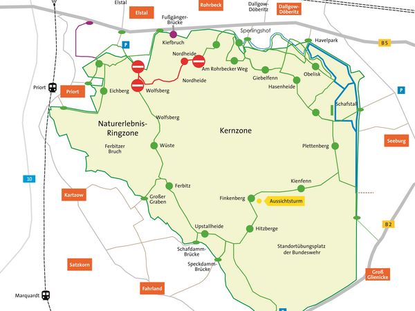 Karte mit den aktuellen Wegesperrungen in der Döberitzer Heide Stand März 2023